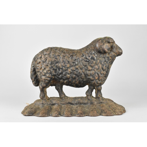 56 - A Heavy 19th Century Cast Iron Doorstop in the Form of a Ram, 25cms Wide