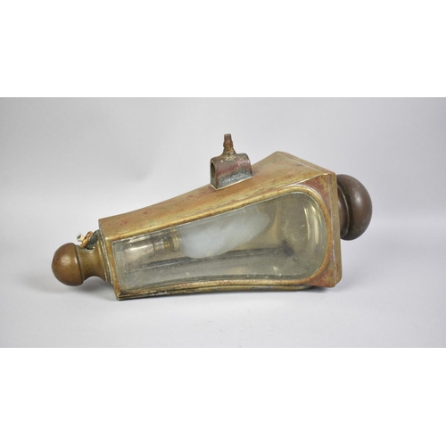 59 - A Brass Cased Side Mounting Two Glass Hearse Lamp, 31cms High