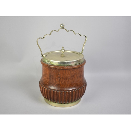 63 - An Edwardian Oak and Silver Plate Biscuit Barrel, Circular Lid Inscribed for The Australian Commonwe... 