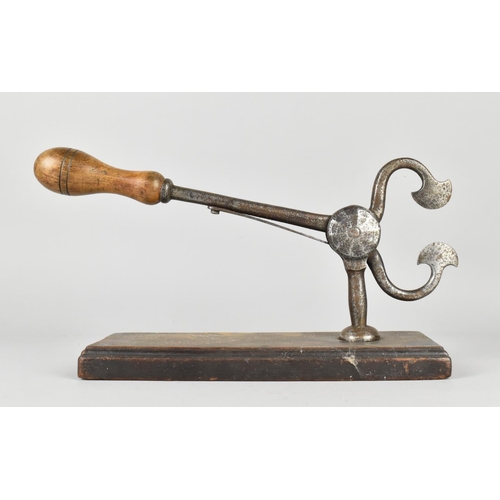 7 - A 19th Century Sugar Loaf Cutter on Rectangular Wooden Plinth Base, Turned Wooden handle, 33cms Long