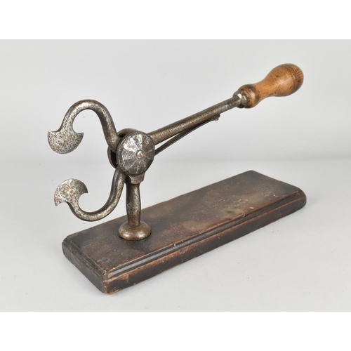 7 - A 19th Century Sugar Loaf Cutter on Rectangular Wooden Plinth Base, Turned Wooden handle, 33cms Long