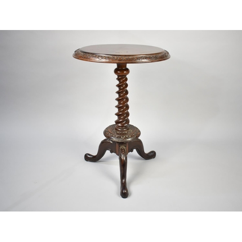 70 - A Late 19th Century Mahogany Circular Tripod Table with Wrythen and Carved Support and Carved Border... 