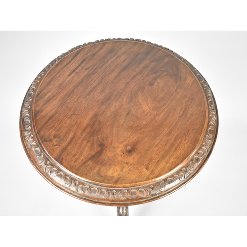 70 - A Late 19th Century Mahogany Circular Tripod Table with Wrythen and Carved Support and Carved Border... 