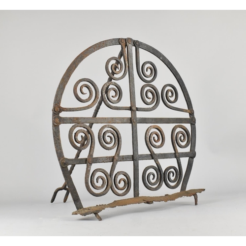 71 - An Early Irish Wrought Iron Harnan Stand, Open Pane Decorated with Scrolls and Rear Hinged Arm, Hors... 