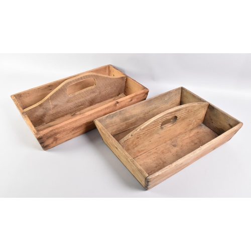 78 - Two 19th Century Rustic Two Division Cutlery Boxes, 34cms and 40cms Long