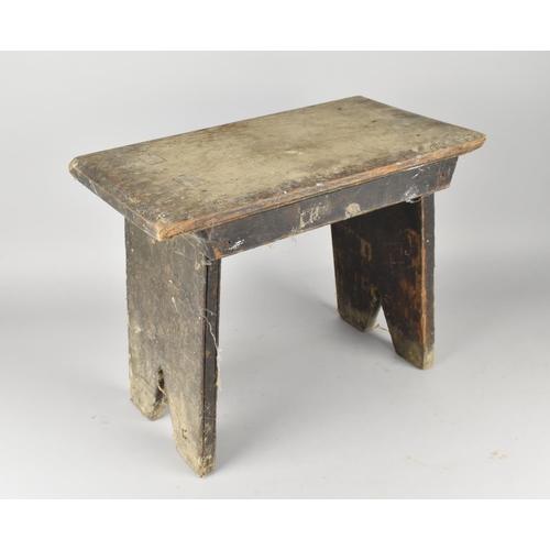 87 - A Vintage Rustic Rectangular Topped Stool, 41cms Wide