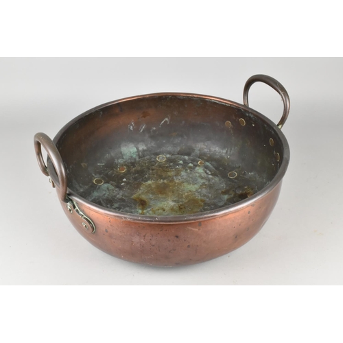 90 - A Victorian Copper Two Handled Circular Cooking Pot, 38cms Diameter