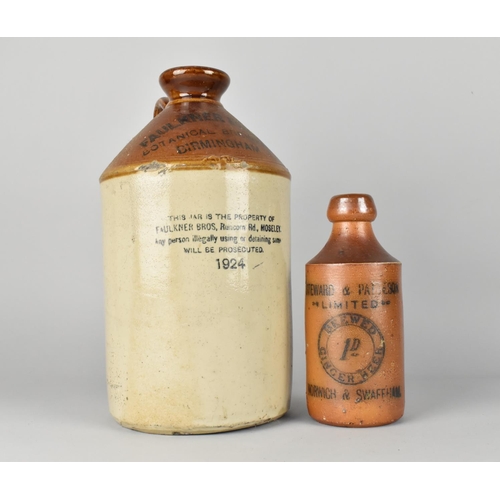 91 - A Stoneware Bottle for Faulkner Bros Botanical Brewers and a Salt Glazed Bottle for Steward & Pattes... 