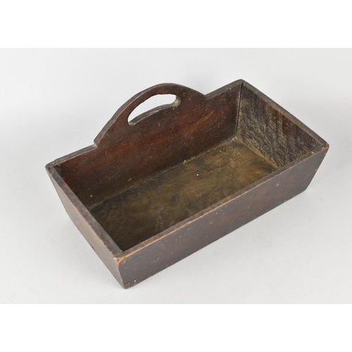 98 - A 19th Century Mahogany Single Cutlery Box with Cut Out Carrying Handle, 30cms Wide