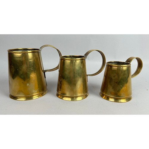 34 - Three 19th Century Graduated Brass Tankards/Measures, Larger 12.5cms High