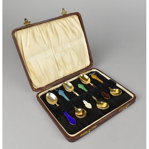 404 - Six Danish Gilt Silver and Enamelled Teaspoons by Meka, Fully Signed Verso, Complete with Box