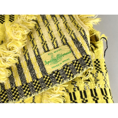 100 - A Large Vintage Welsh Woollen Blanket in Yellow and Black with Geometric Pattern Decoration, In Need... 