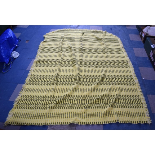 100 - A Large Vintage Welsh Woollen Blanket in Yellow and Black with Geometric Pattern Decoration, In Need... 