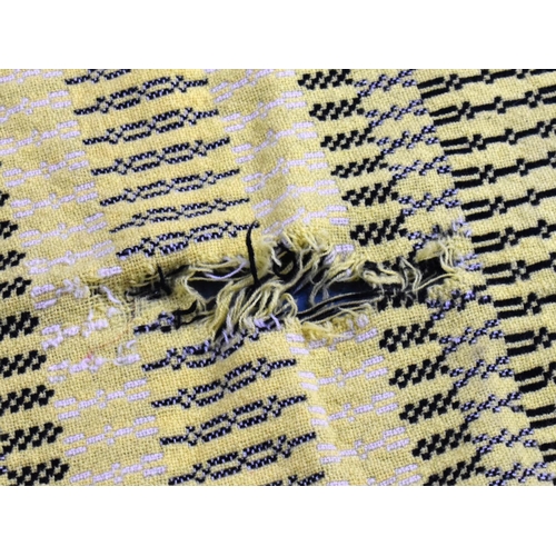 100 - A Large Vintage Welsh Woollen Blanket in Yellow and Black with Geometric Pattern Decoration, In Need... 