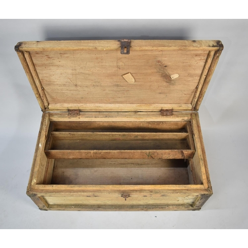 105 - A Vintage Pine Carpenters Tool Box with Hinged Lid, 90cms by 48cms and 33cms High