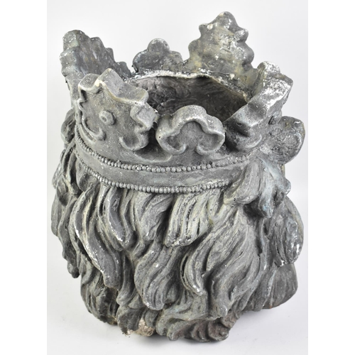 156 - A Large Composition Moulded Planter in the Form of Lion Mask with Crown, 41cms High