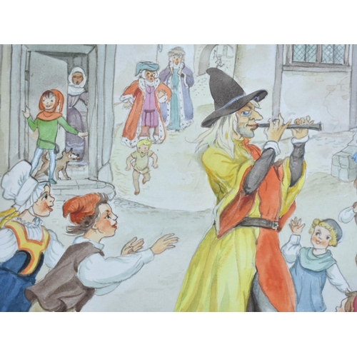 172 - A Framed Watercolor by Patience Arnold, The Pied Piper, 1984, 44x30cms