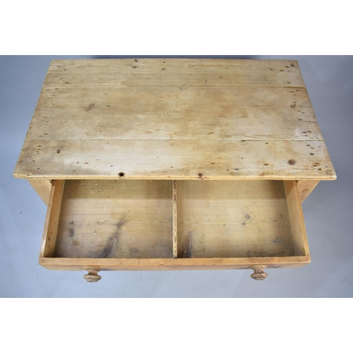 182 - A Late 19th Century Stripped Pine Scullery Table with Single Drawer, Turned Supports, 103cms Wide