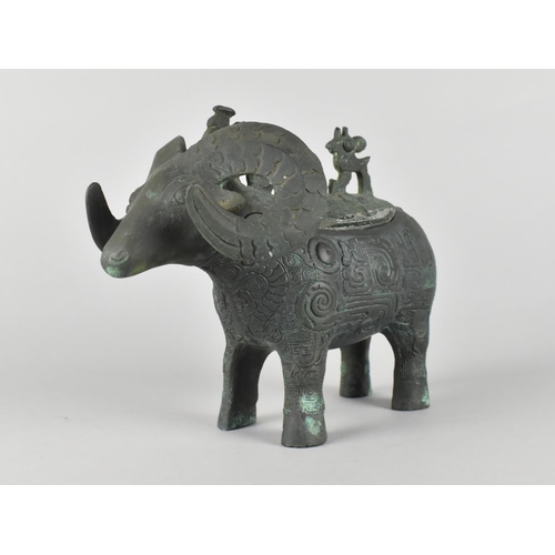 190 - A Reproduction Late Shang Dynasty Archaic Wine Vessel in the Form of a Ram, Relief Phoenix Pattern D... 