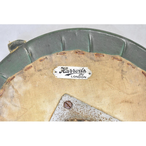 204 - A Vintage Circular Topped Stool with Harrods Label, 30cms Diameter