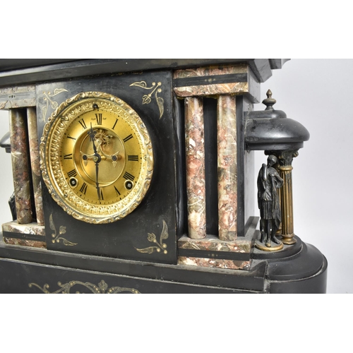 25 - A Late 19th Century French Black Slate and Marble Mantel Clock with Ormolu Mounts, Architectural Des... 