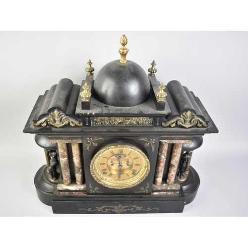 25 - A Late 19th Century French Black Slate and Marble Mantel Clock with Ormolu Mounts, Architectural Des... 