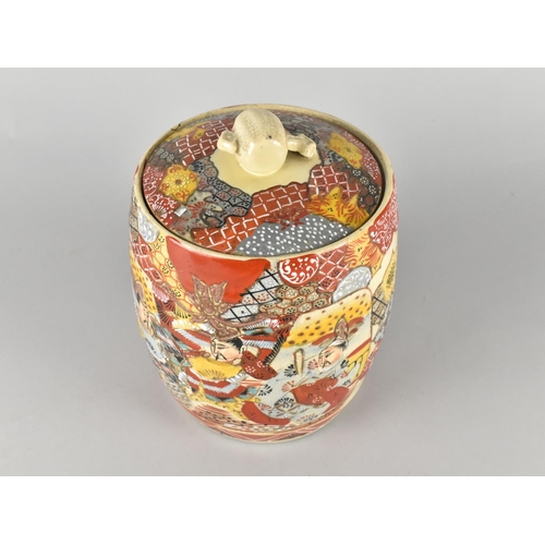 277 - A 20th Century Japanese Satsuma Pot and Cover of Barrel For Decorated with Figures Having Hammer Fin... 