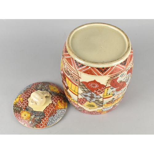 277 - A 20th Century Japanese Satsuma Pot and Cover of Barrel For Decorated with Figures Having Hammer Fin... 