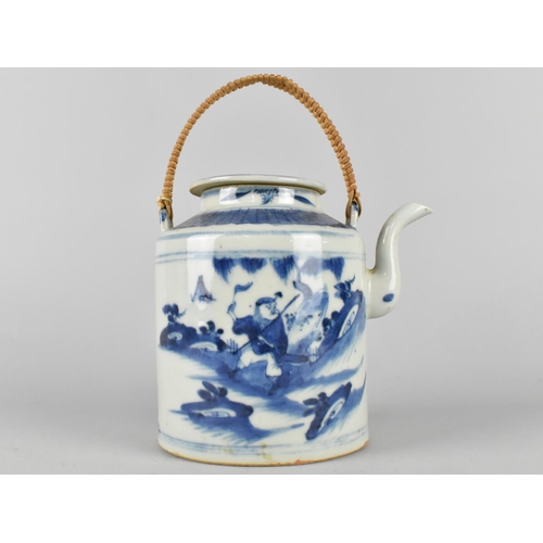 279 - A Chinese Late Qing/20th Century Porcelain Blue and White Teapot Decorated with Figure in Exterior S... 