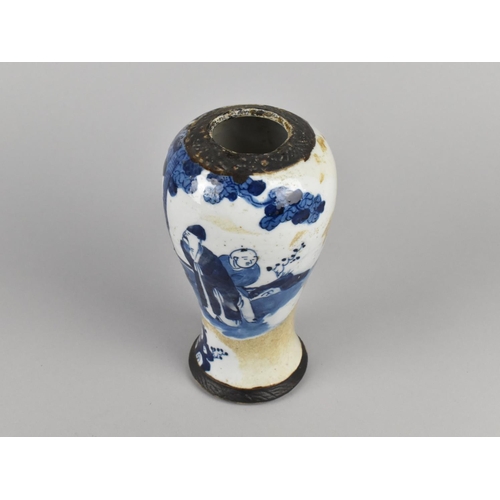 280 - A Chinese Nanking Blue and White Vase Decorated with Figures in Exterior Setting and Having Oxidized... 