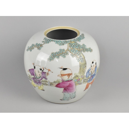 281 - A Large 20th Century Chinese Porcelain Pot Decorated with Children in Exterior Garden Setting, 20cm ... 