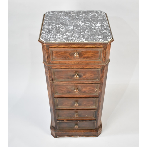 36 - A French Marble Topped Walnut Six Drawer Chest, 41cms Wide and 91.5cms High