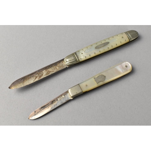 407 - Two Silver Bladed Fruit Knives with Mother of Pearl Scales