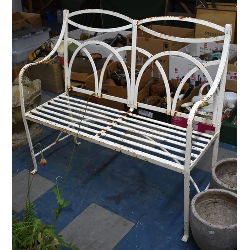 450 - A White Painted Wrought Metal Garden Bench, 106cm Wide