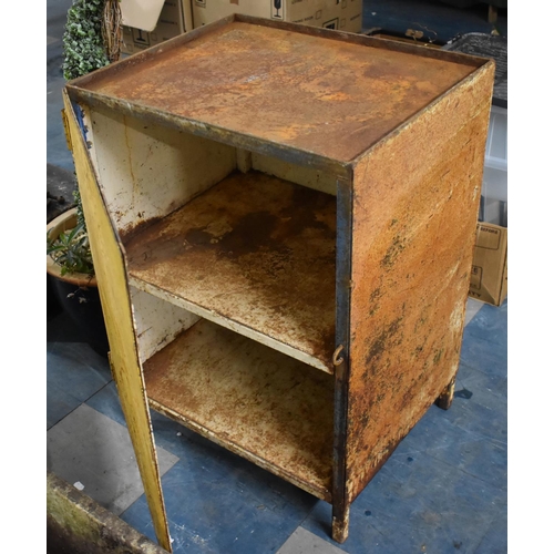 454 - A Vintage Yellow Painted Metal Cabinet with Hinged Door Opening to Single Shelf, 56x46x79cm high