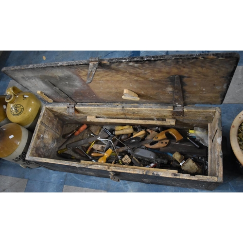 456 - A Vintage Pine Tool Chest with Contents, 102cm wide