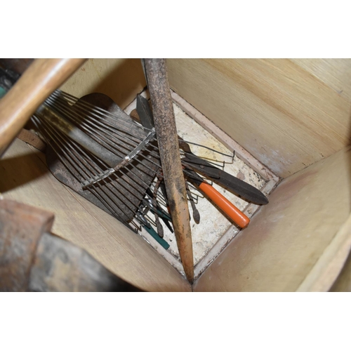 480 - A Tea Chest Containing Various Tools, Axes, Shovel etc