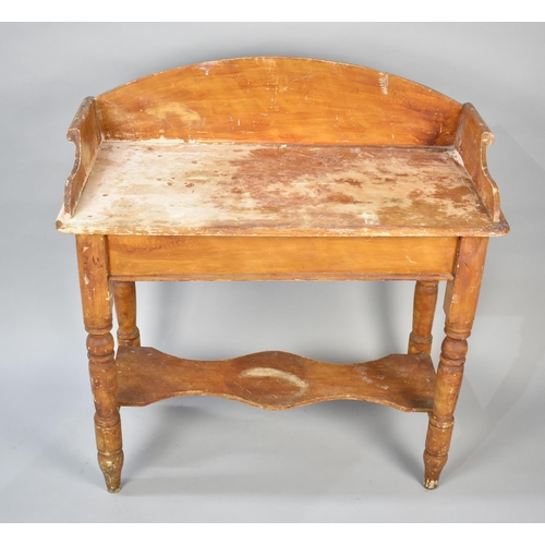 494 - A Late Victorian Stained Pine Wash Stand with Shaped Stretcher Shelf and Turned Supports, Galleried ... 