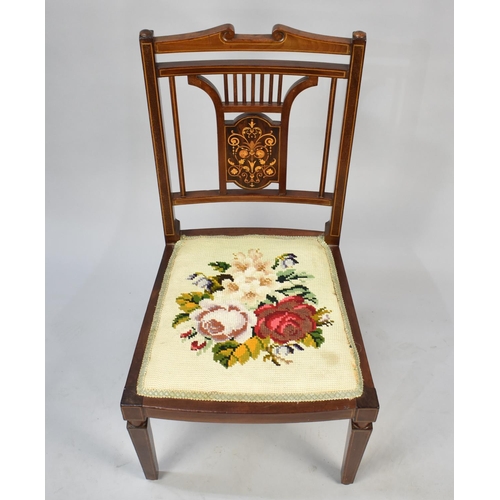 500 - A Pretty Inlaid Edwardian Ladies Bedroom Chair with Tapestry Pad Seat