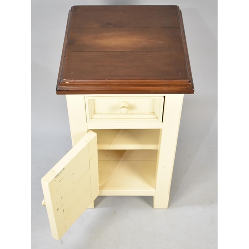 513 - A Cream Painted Bedside Cabinet with Natural Wood Top, 43cms Wide