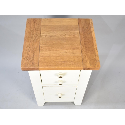 514 - A White Painted Two Drawer Bedside with Natural Wood Three Plank Top, 45cms Wide