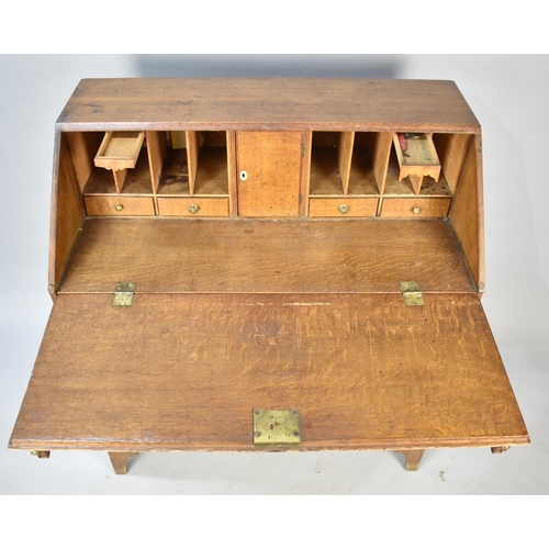 523 - A 19th Century Oak Fall Front Bureau with Fitted Interior, Four Long Drawers to Base, 92cms Wide