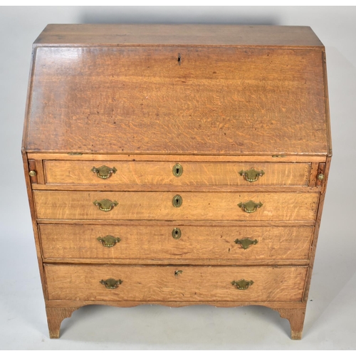 523 - A 19th Century Oak Fall Front Bureau with Fitted Interior, Four Long Drawers to Base, 92cms Wide