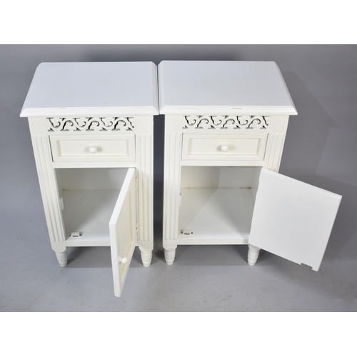 543 - A Pair of White Painted Bedside Cabinets with Drawers over Cupboard Bases, 40cms Wide