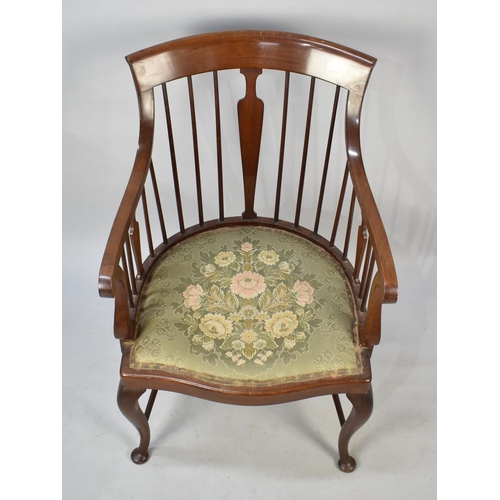 556 - An Edwardian Mahogany Framed Spindle Backed Armchair on Short Cabriole Supports