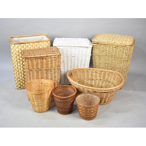 572 - A Collection of Various Wicker Baskets, Lidded Baskets, Hampers Etc