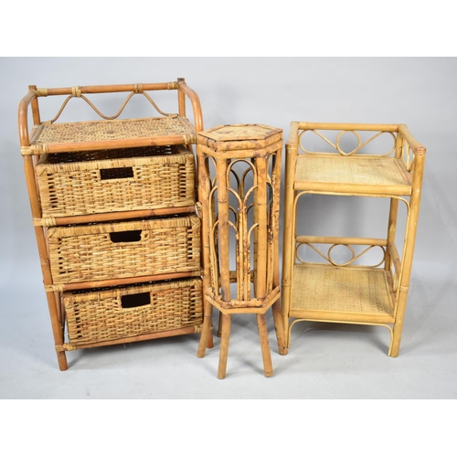 574 - A Collection of Various Bamboo Furniture to comprise Hexagonal Plant Pot Stand, Three Drawer Storage... 