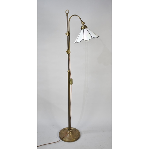 576 - A Modern Rise and Fall Brass Standard Lamp with Mother of Pearl Effect Shade