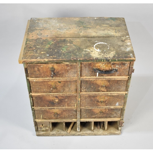 64 - A 19th Century Pine Tool Cabinet with Eight Drawers over Section For Four Small Drawers but only One... 