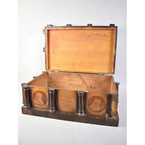 7 - A 19th Century Inlaid Work Box with Poker Work Decoration and Inscribed to Panels 